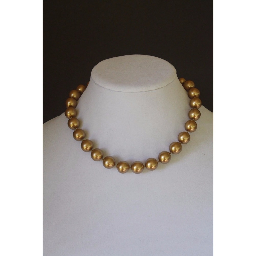 Vintage Faux GOLD tone Pearl Necklace Marked G.Silver PAT. Clasp ~ 16"